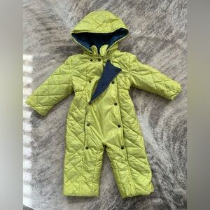 Baby 12m snowsuit Les Trois Vallees Quilted Lime Green Hooded Snowsuit France